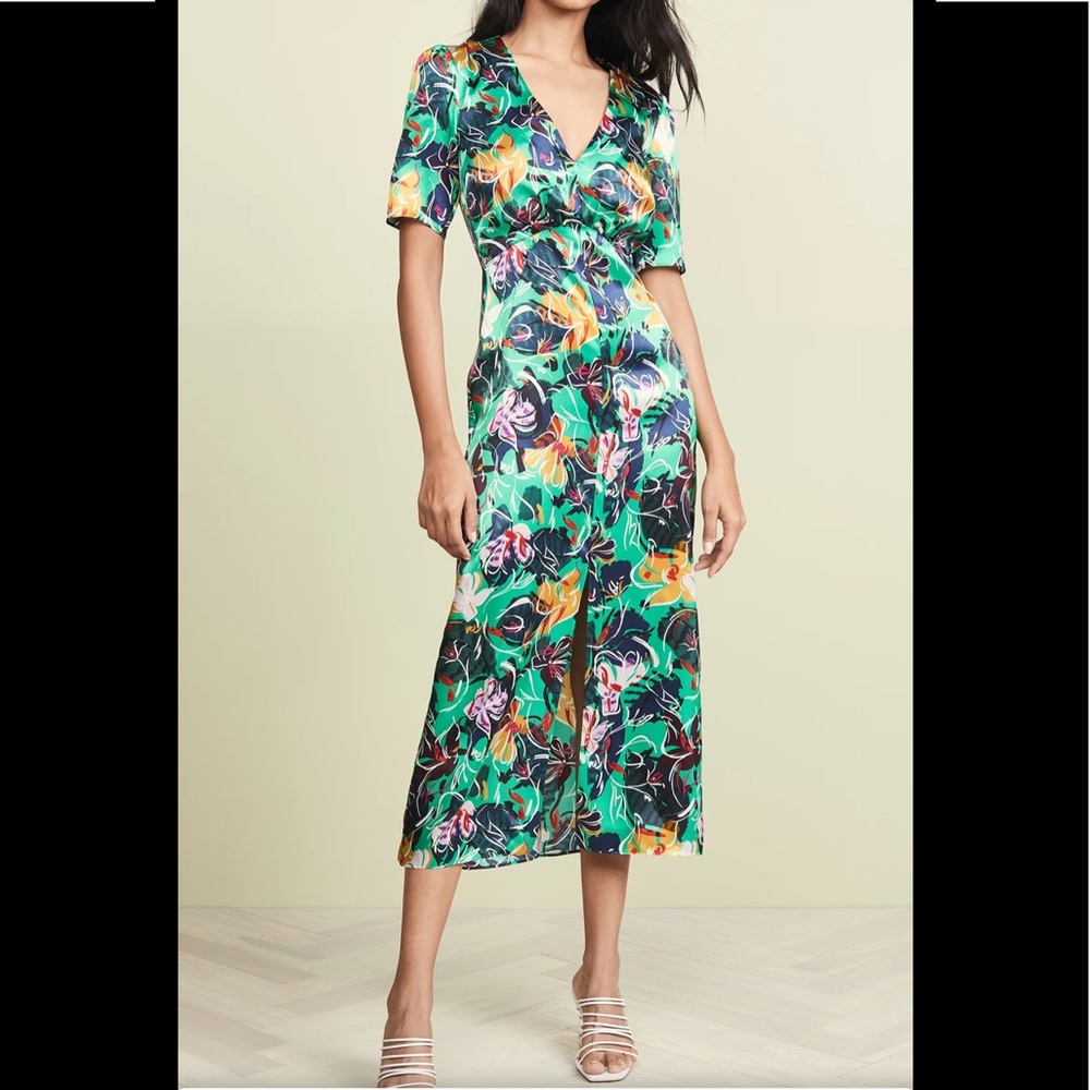 Saloni “Eden” dress. Green, floral, silk.